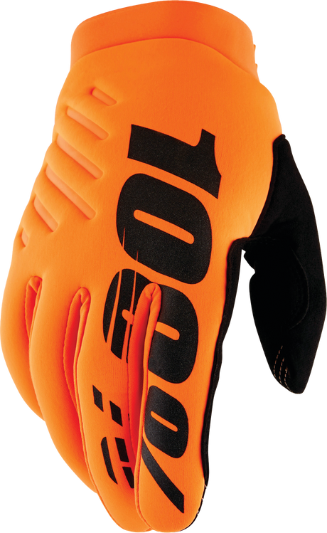 100% Brisker Youth Cold Weather Riding Gloves - Fluorescent Orange/Black, Small
