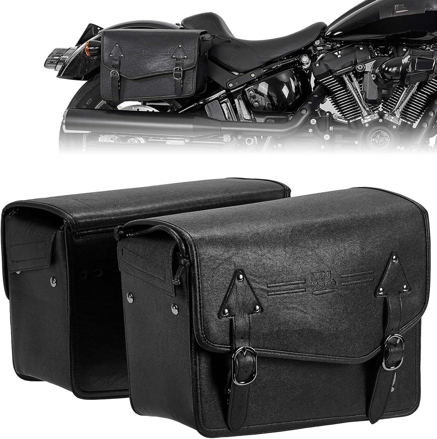 Photo of 24L Saddlebags PU Leather Side Bags for Sportster Softail Dyna by Kemimoto - Premium for UTVs / Side by Sides