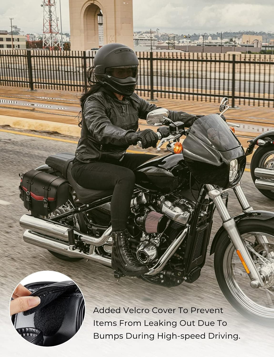 Photo of Leather Motorcycle Saddle bags for Softail Dyna Road King Universal by Kemimoto - Premium for UTVs / Side by Sides