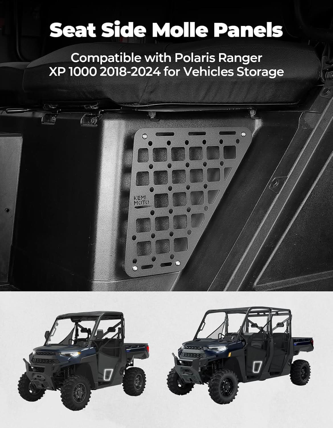 Photo of Seat Side Molle Panels for Polaris Ranger XP 1000 2018-2024 by Kemimoto - Premium for UTVs / Side by Sides