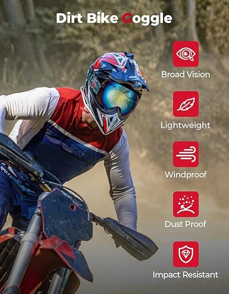 Photo of Dirt Bike Goggles for Motorcycle, ATVs and UTVs by Kemimoto - Premium for UTVs / Side by Sides
