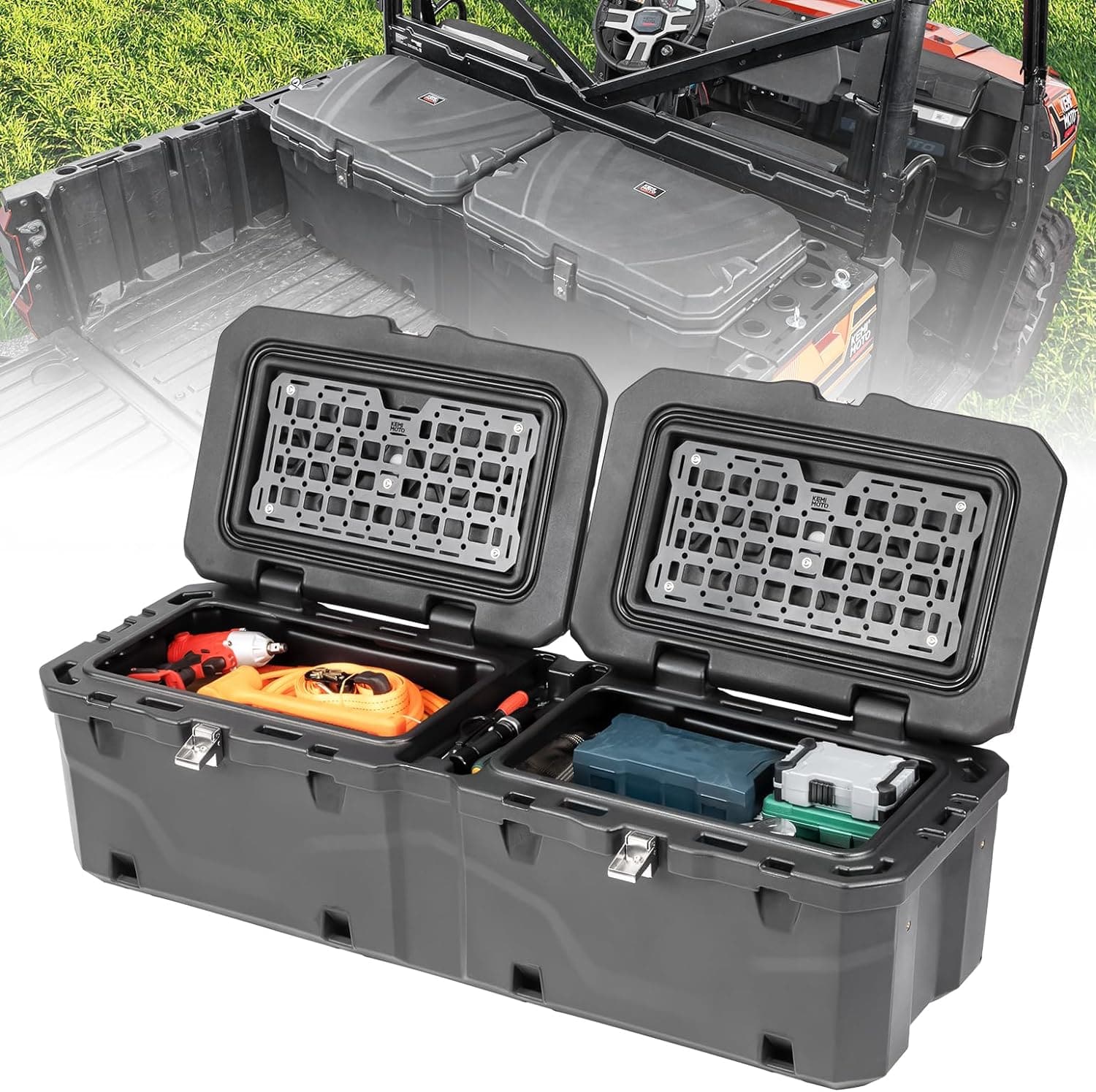 Photo of UTV Bed Box 29GAL for Polaris Ranger 1000 / XP 1000 / CREW 2018-2024 by Kemimoto - Premium for UTVs / Side by Sides