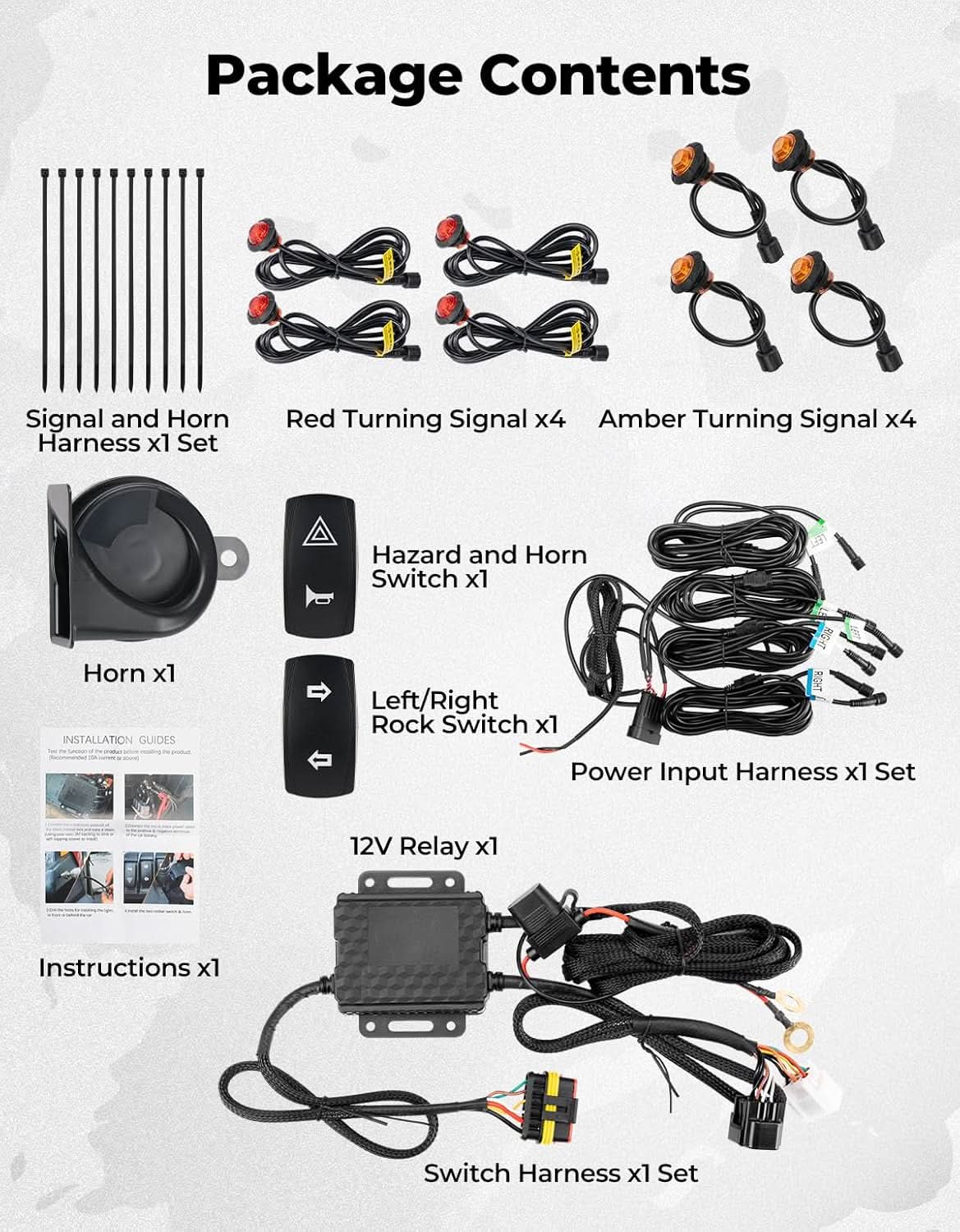 Photo of UTV Turn Signal Kit with 110D Horn for Polaris, Can-Am, Kawasaki, CFMOTO by Kemimoto - Premium for UTVs / Side by Sides