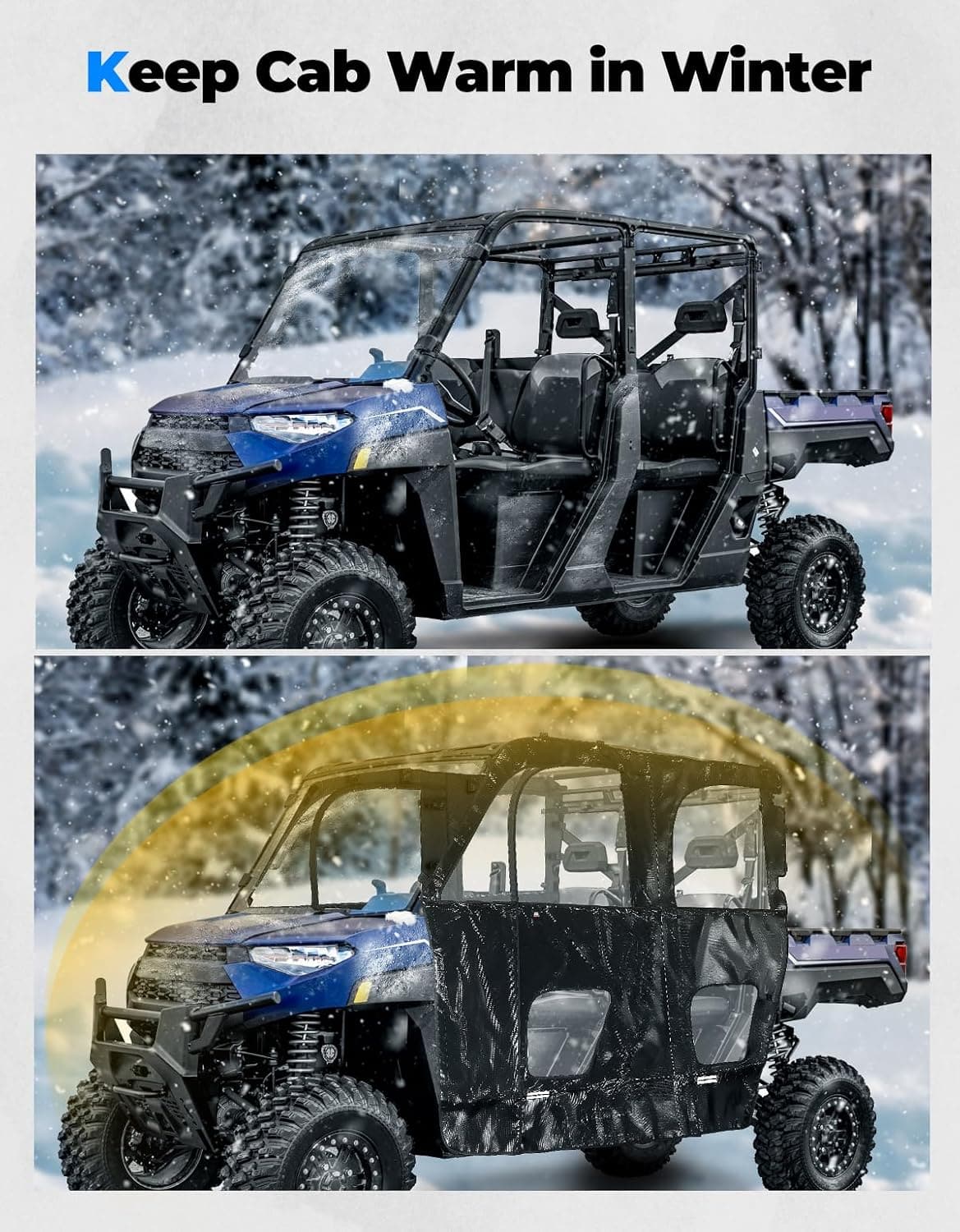 Photo of UTV Cab Enclosure for Polaris Ranger XP 1000 Crew 2019-2024 by Kemimoto - Premium for UTVs / Side by Sides