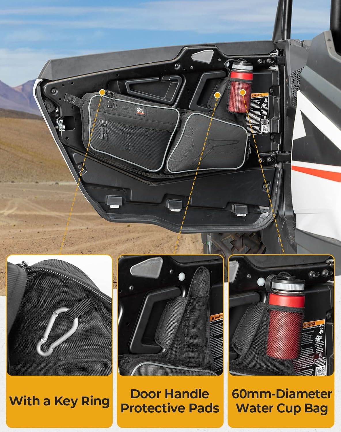 Photo of Kemimoto Front Door Bag for Polaris RZR XP 1000/4 1000 2024-2025 by Kemimoto - Premium for UTVs / Side by Sides
