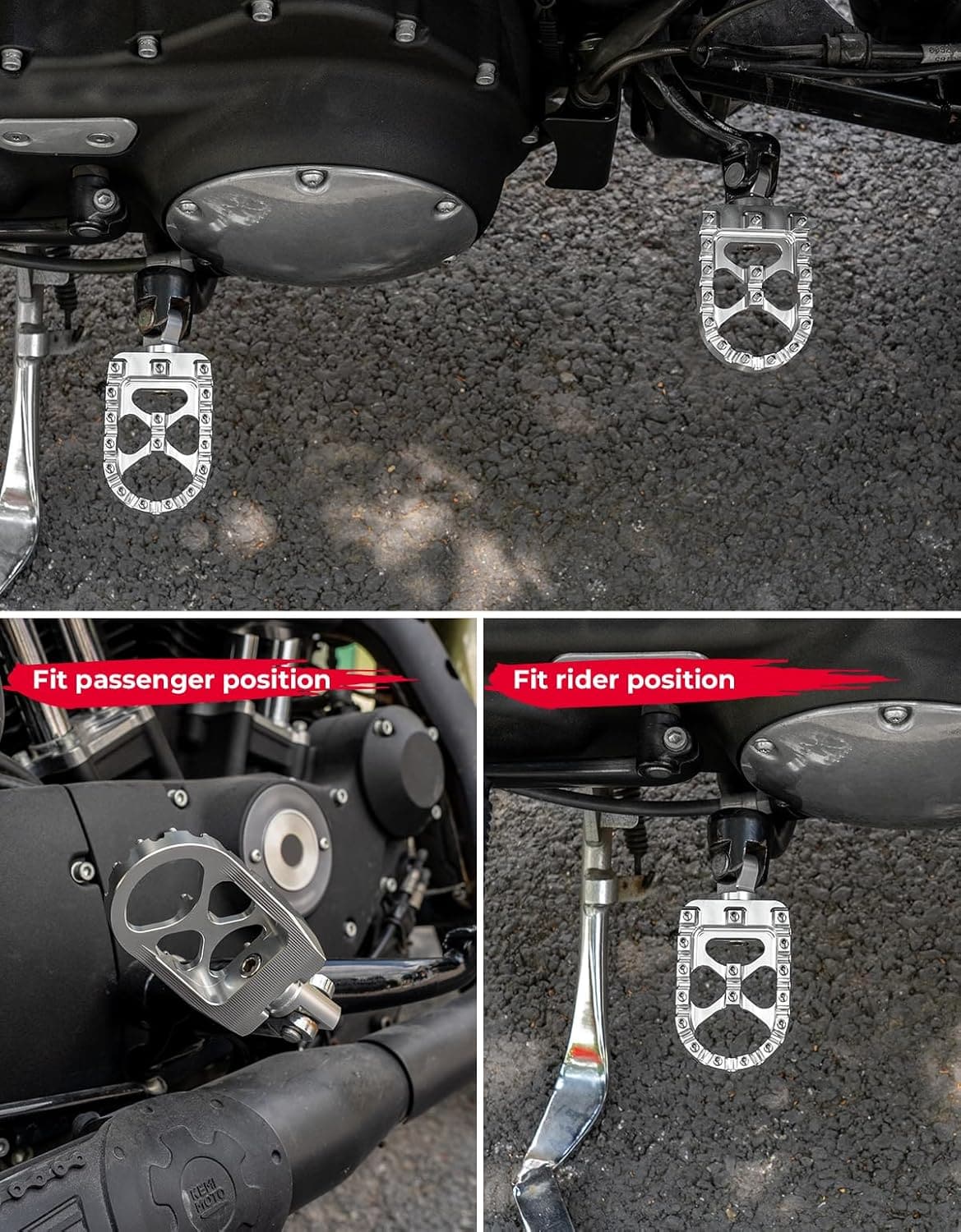 Photo of Motorcycle silver Foot pegs for Dyna Sportster Iron 883 by Kemimoto - Premium for UTVs / Side by Sides