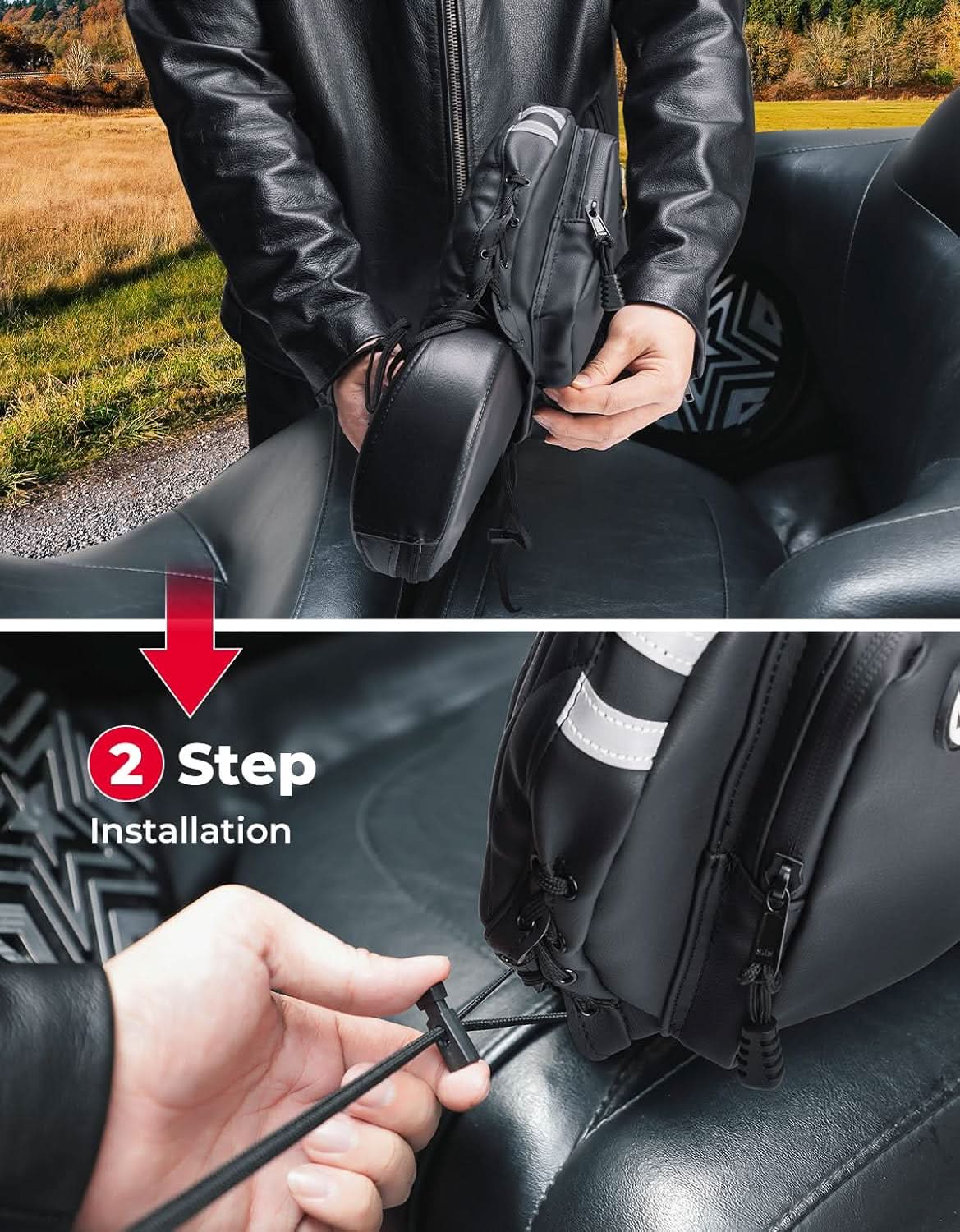 Photo of Motorcycle Backrest Bag Organizer Kit for Touring Softail by Kemimoto - Premium for UTVs / Side by Sides