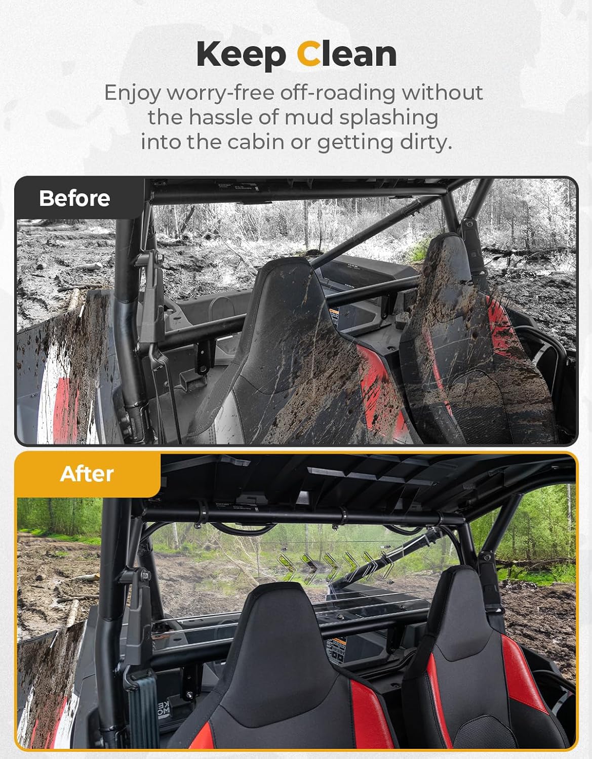Photo of Vented Clear Rear Windshield for Polaris RZR XP 1000 2024-2025 by Kemimoto - Premium for UTVs / Side by Sides