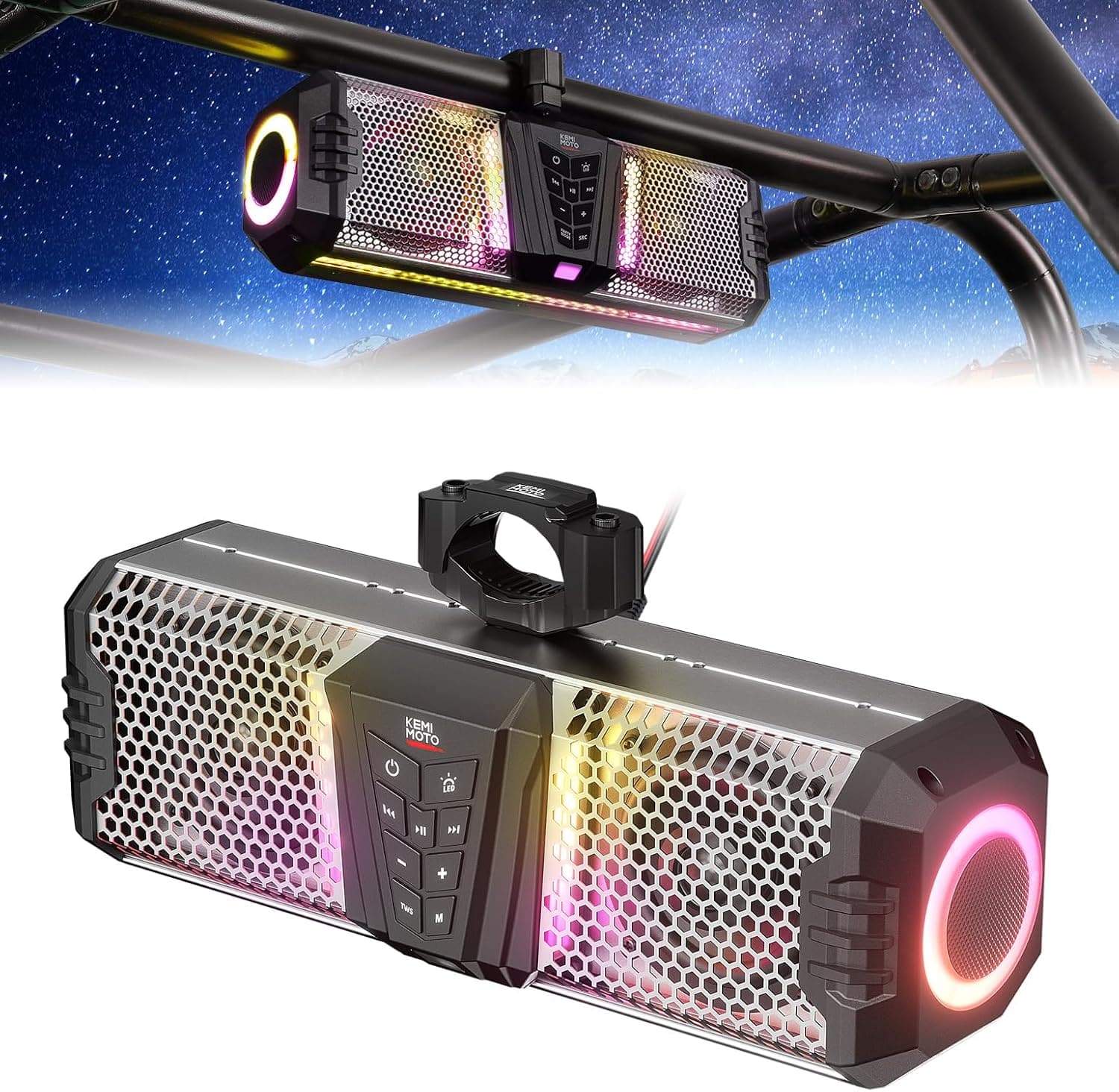 Photo of KEMIMOTO Midnight S40 16" Aluminum RGB Bluetooth Soundbar Silver by Kemimoto - Premium for UTVs / Side by Sides