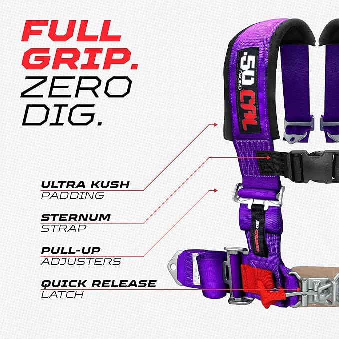Photo of 2" & 3" 4 point Harness Seat belt with push button release "Elite Series" by 50 Caliber Racing - Premium Harnesses for UTVs / Side by Sides