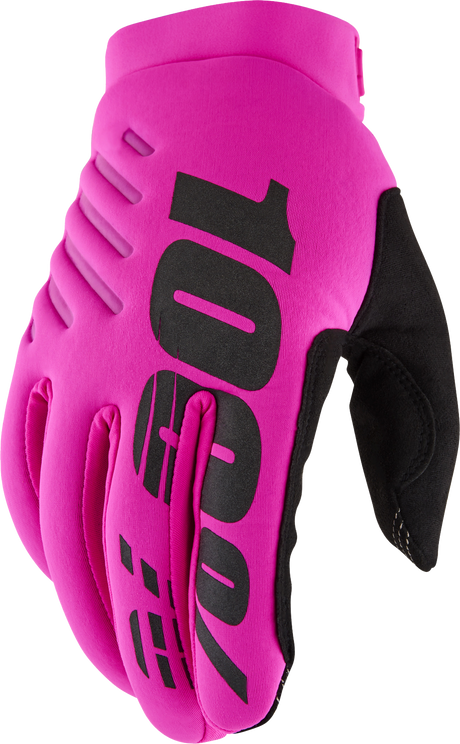 100% Brisker Women's Cold Weather Riding Gloves - Neon Pink/Black, Small