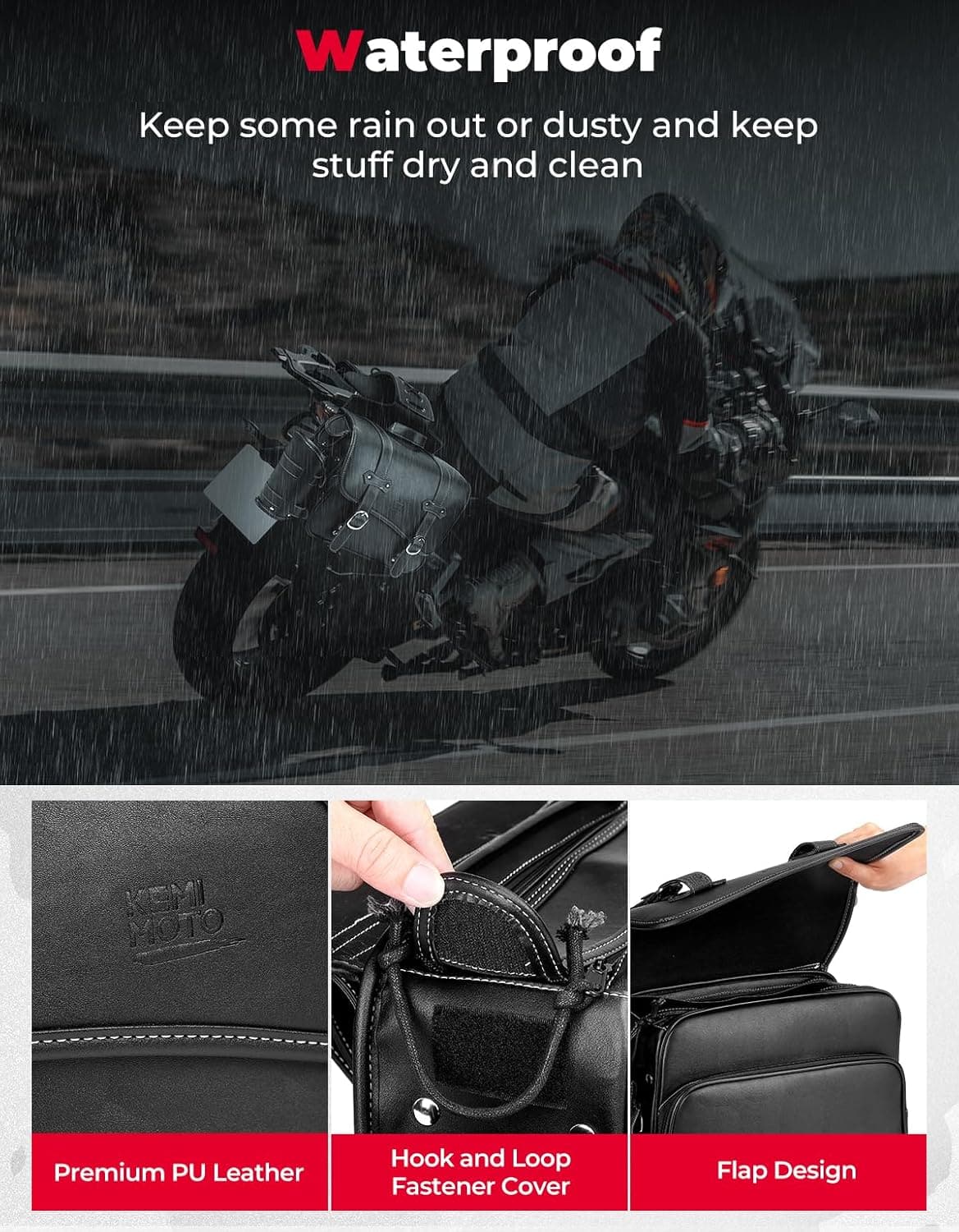 Photo of Motorcycle Saddle Bags for Sportster, Softail, Dyna, Road King, V-star, and Shadow by Kemimoto - Premium for UTVs / Side by Sides
