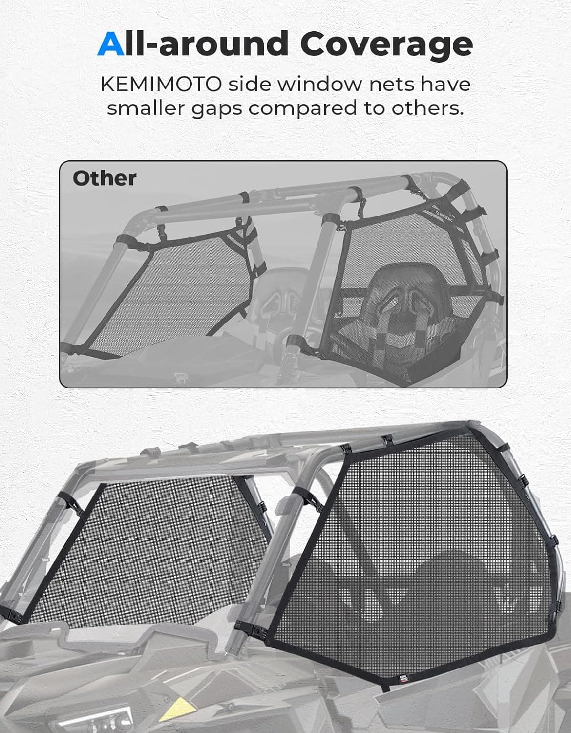 Photo of Mesh Shield Protective Door Net for 2014-2023 Polaris RZR XP 1000 by Kemimoto - Premium for UTVs / Side by Sides