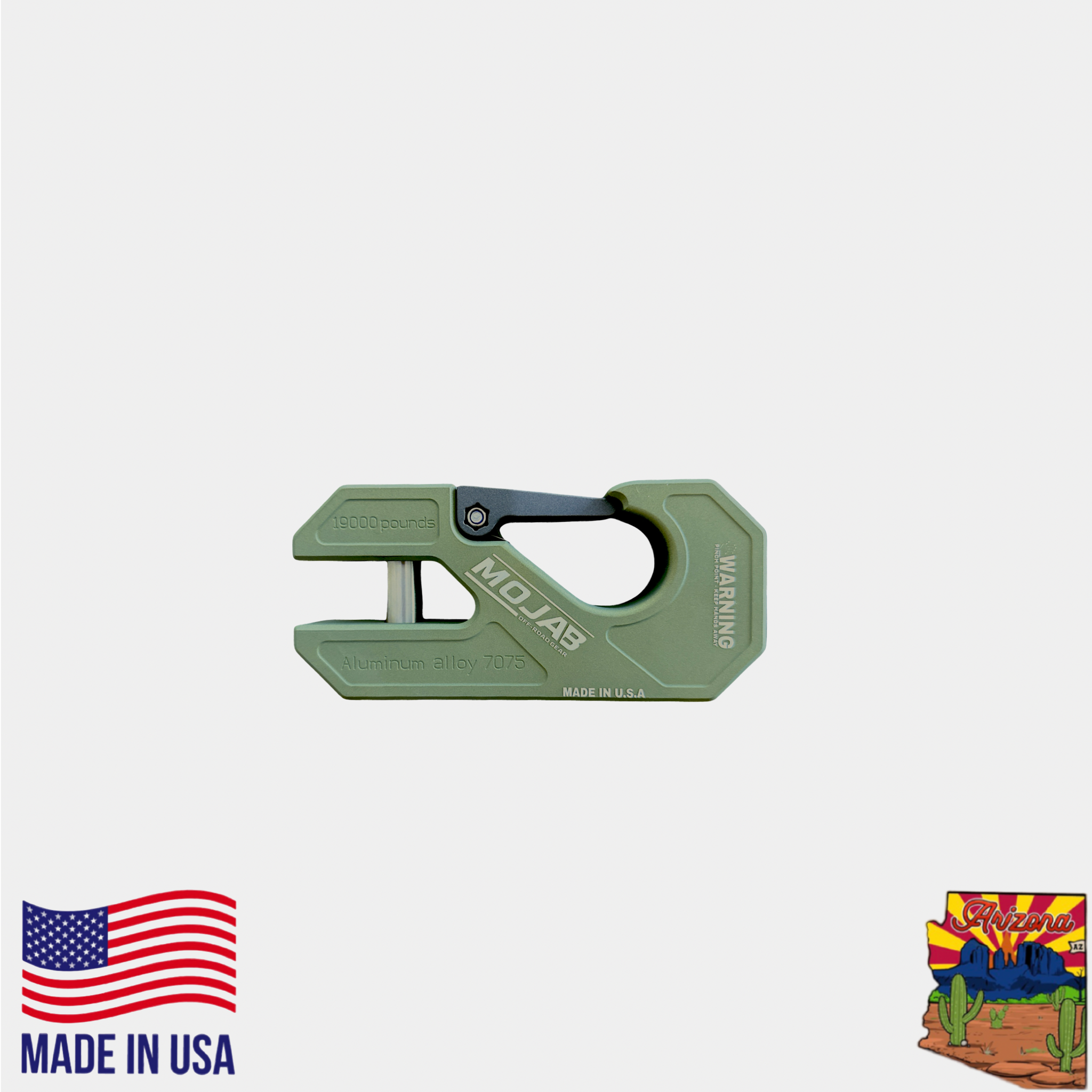 Photo of Aluminum winch shackle, closed latch (LIFE TIME WARRANTY*) by MOJAB OFFROAD - Premium for UTVs / Side by Sides