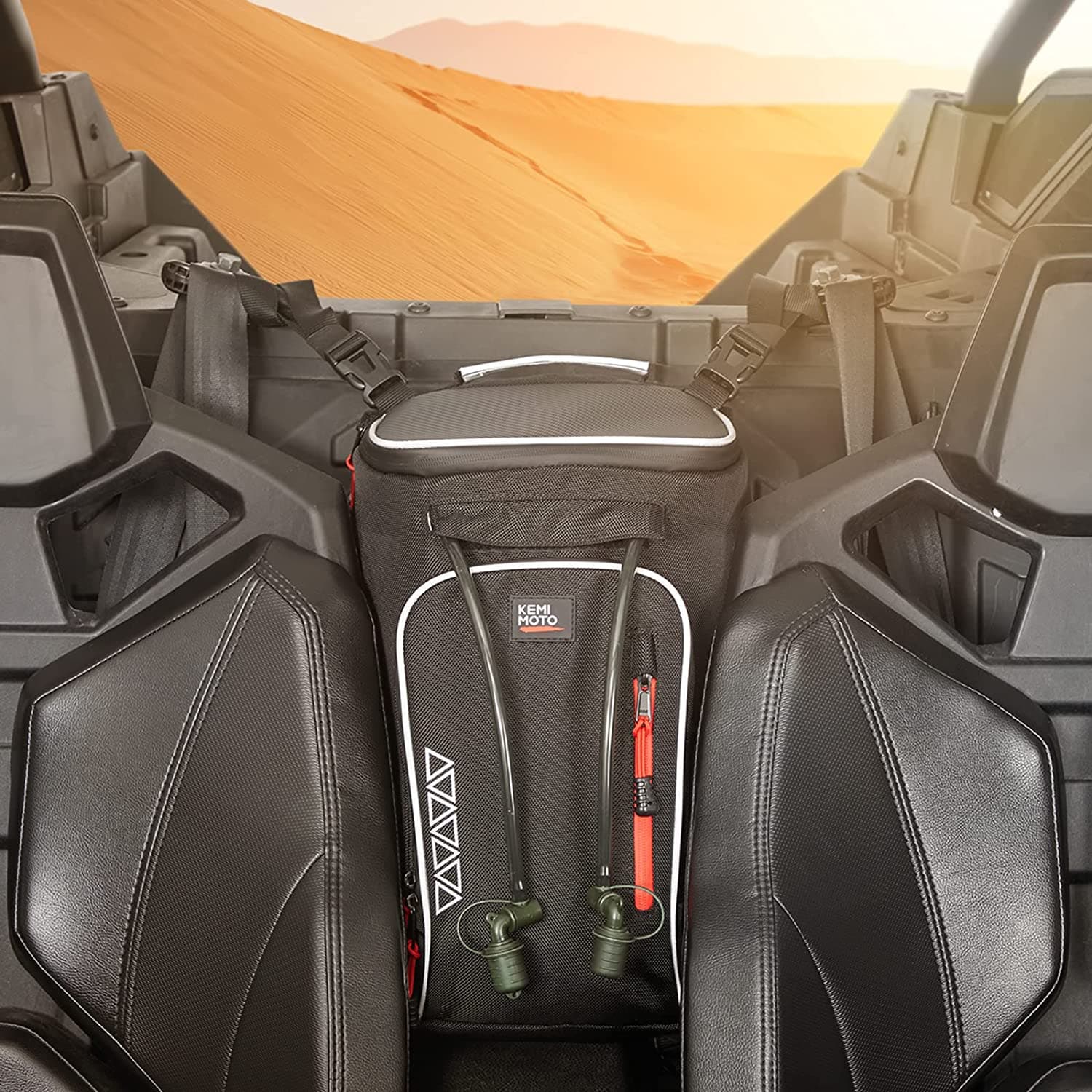 Photo of Updated Center Shoulder Console Bag W/Cooler Bag for Polaris/Can-Am by Kemimoto - Premium for UTVs / Side by Sides