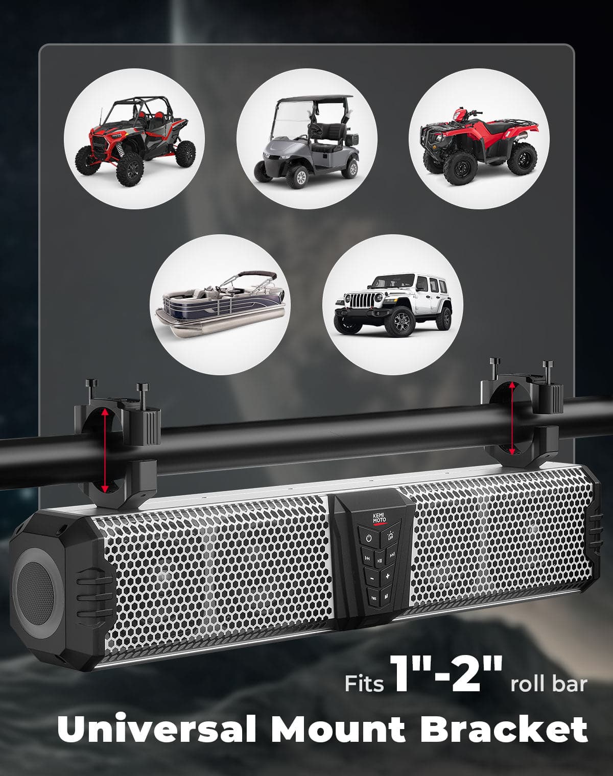 Photo of KEMIMOTO Midnight S60 26" RGB UTV Sound Bar for Golf Cart Marine 1"-2" Roll Bar by Kemimoto - Premium for UTVs / Side by Sides