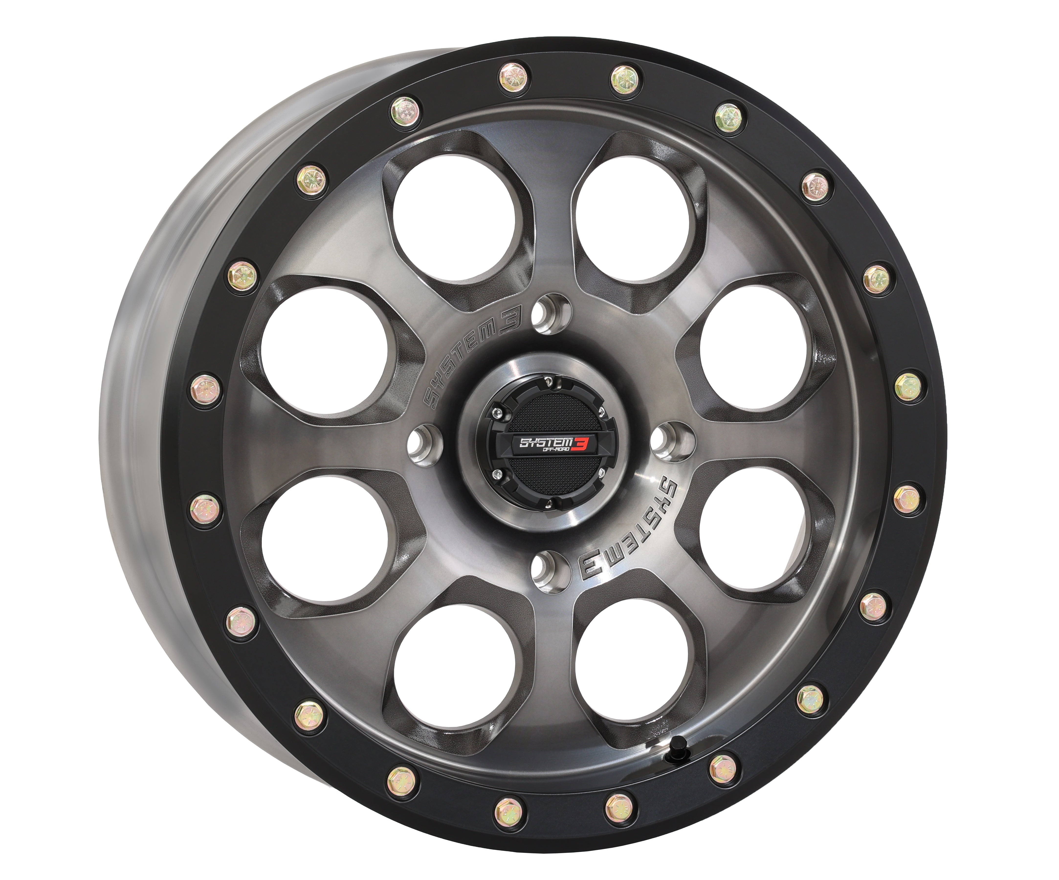 Photo of SB7 BL WHEEL 18X7 4+3 (+20MM) 5/4.5 MATTE TITANIUM by SYSTEM 3 - Premium Wheels for UTVs / Side by Sides