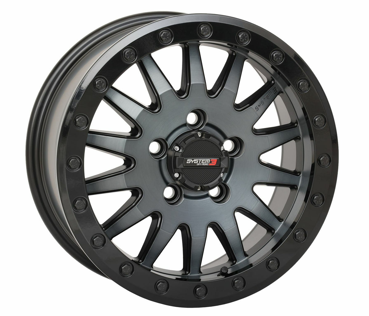 Photo of SYSTEM 3 SB8 WHEEL 15X7 5+2 (+38MM) 5/4.5 MATTE BRUSHED GREY by SYSTEM 3 - Premium Wheels for UTVs / Side by Sides