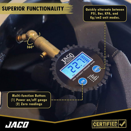 Photo of Elite® Digital Low Pressure Tire Gauge - Professional Accuracy - 30 PSI by JACO - Premium Tire Pressure Gauge for UTVs / Side by Sides