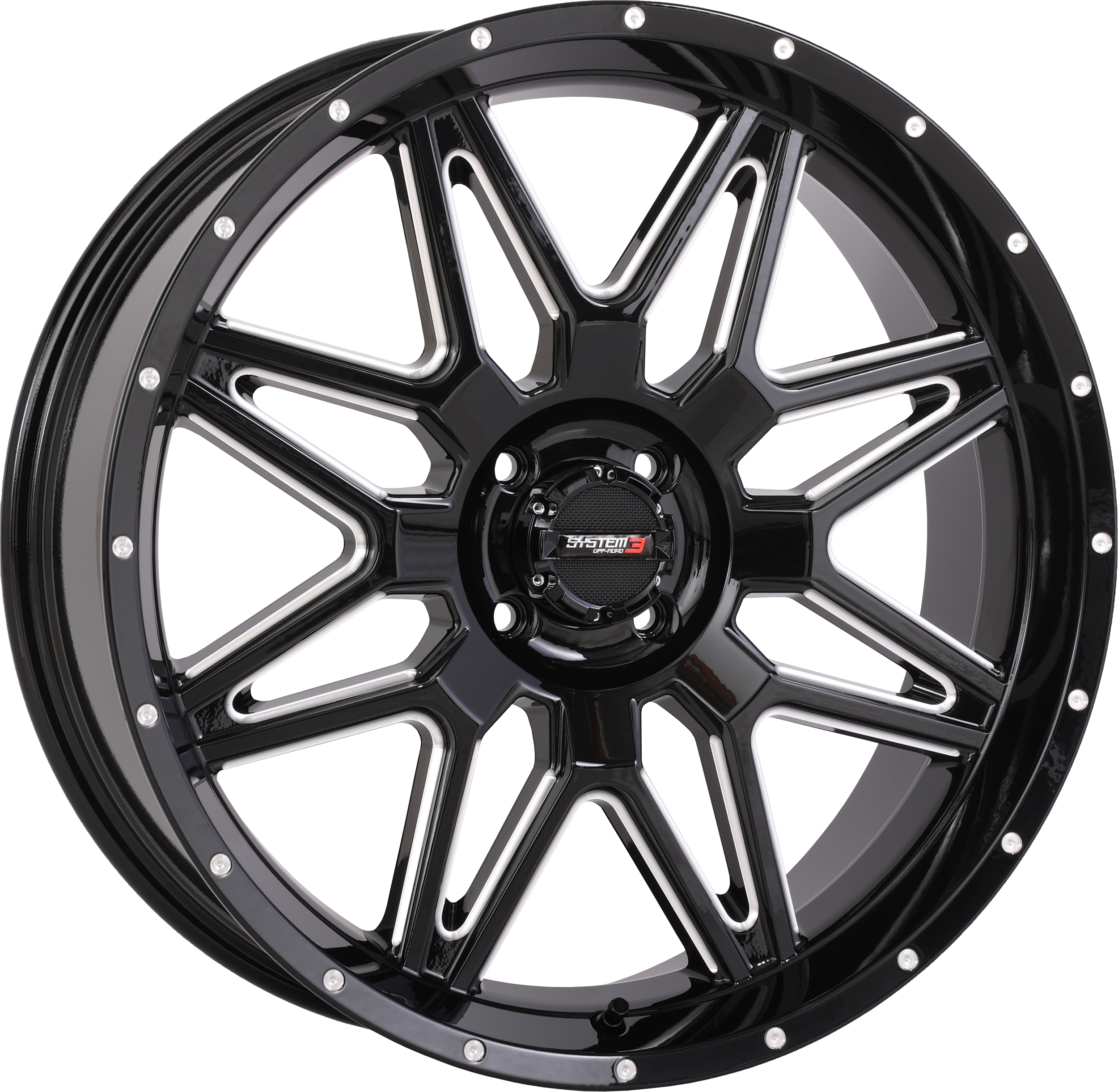 Photo of ST7 WHEEL 20X7 4+3 (+10MM) 4/110 GLOSS BLACK MILLED by SYSTEM 3 - Premium Wheels for UTVs / Side by Sides
