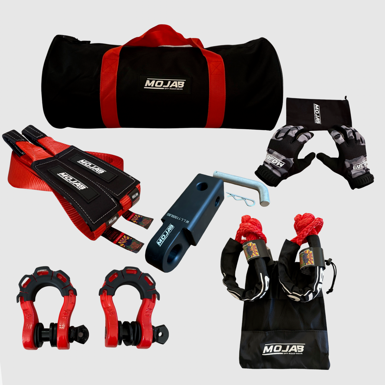 Photo of Supreme Recovery Kit (8 items +3 Storage bags + 1 Velcro Tape) *Lifetime Warranty by MOJAB OFFROAD - Premium for UTVs / Side by Sides