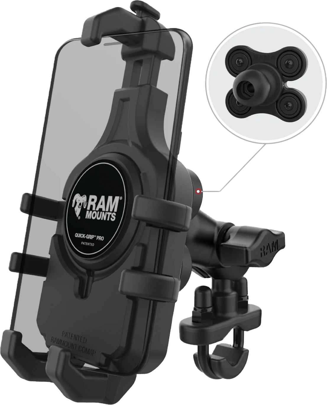 Photo of QUICK-GRIP PRO HBAR PHN MNT W/VIBE SAFE SHORT by RAM - Premium Accessories for UTVs / Side by Sides
