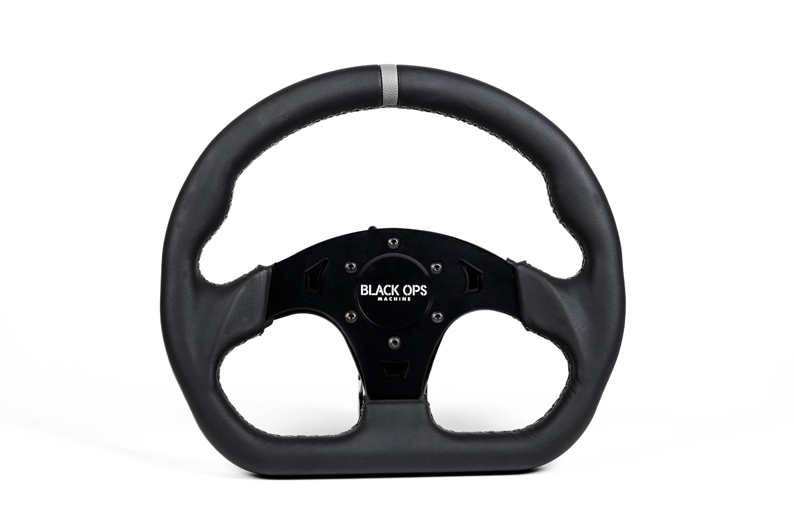 G19 Leather D-Shaped UTV Steering Wheel - 330mm, 6-Bolt, 6061-T6 Aluminum Center (Black Ops Machine)