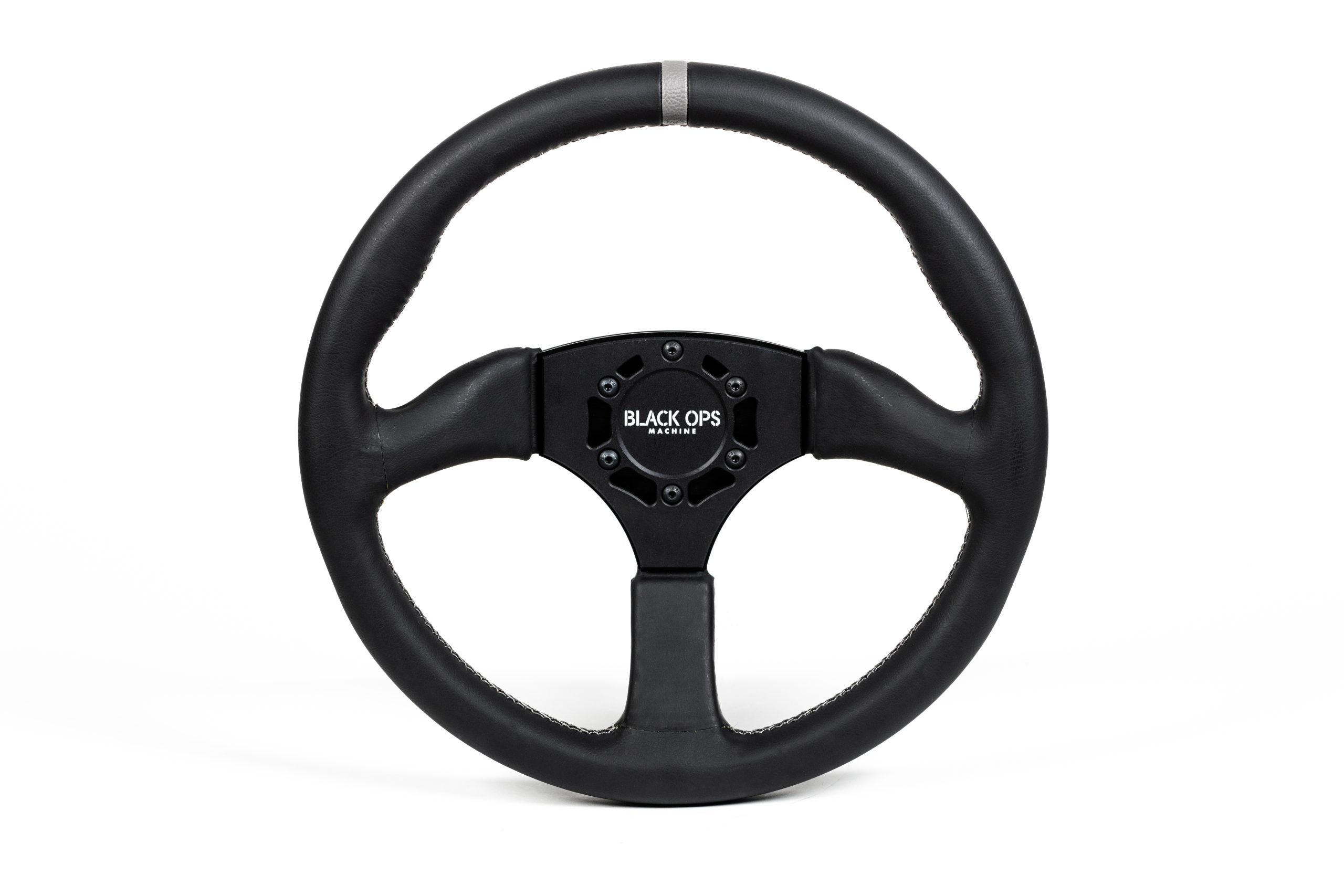 Black Ops Machine The Classic Leather UTV Steering Wheel - 350MM 6061-T6 Aluminum Center (Universal Fit)
