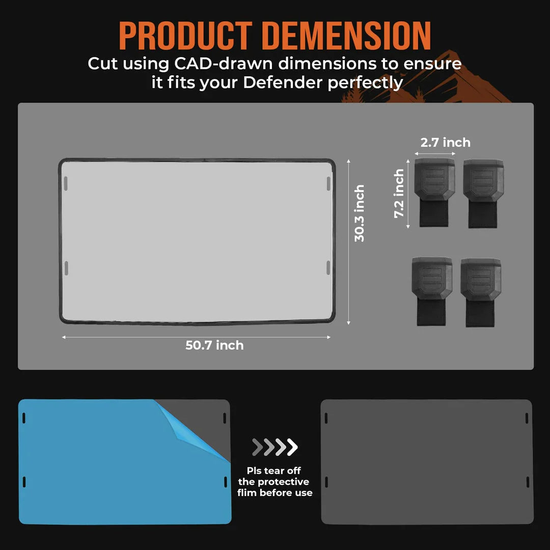 Photo of Rear & Front Full Windshield for Can Am Defender HD10|9|8|7|5 2016-2024 by Kemimoto - Premium for UTVs / Side by Sides