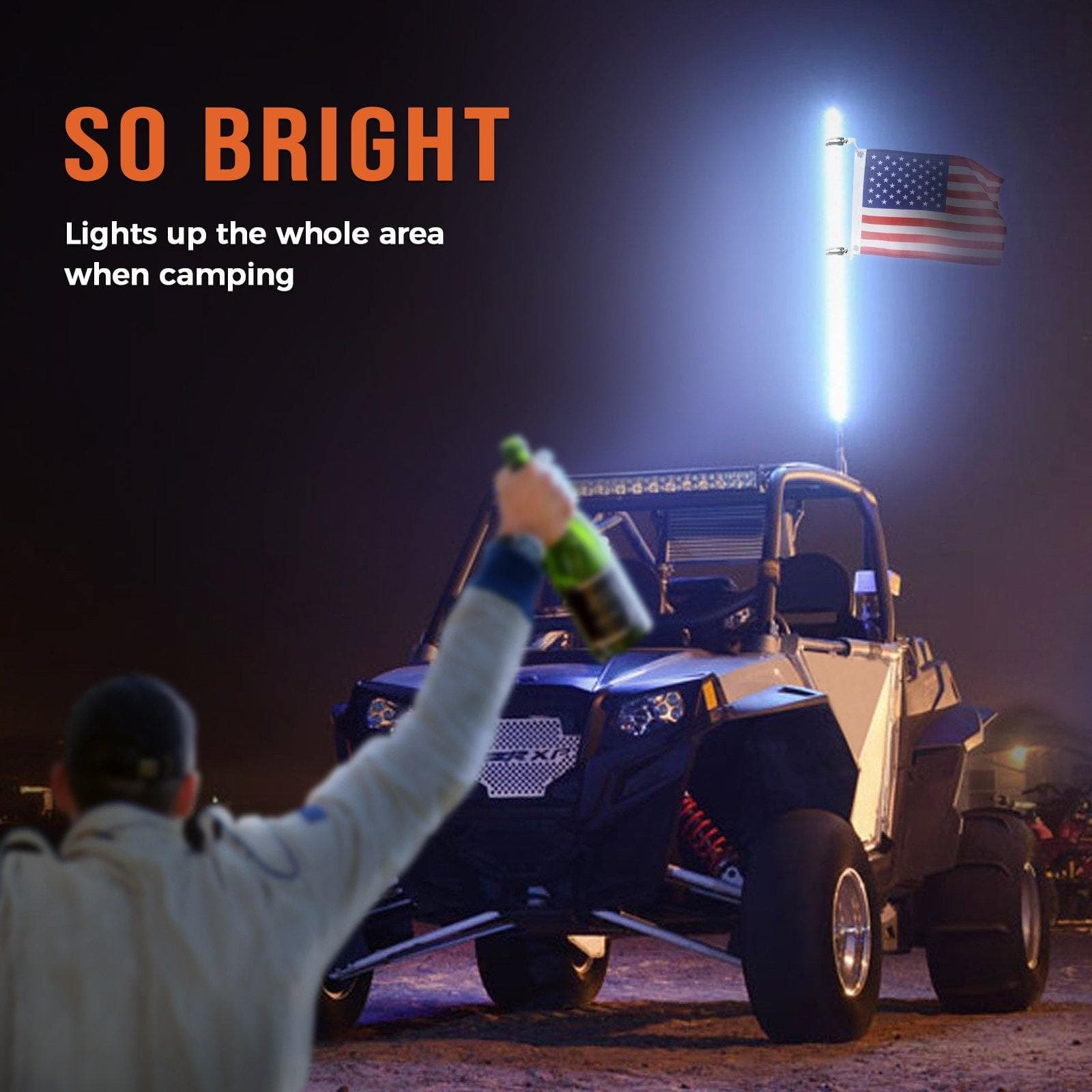 Photo of Spiral Whip Light Set, 2PCS Whip Light & Flag mount & 12V Switch On-off by Kemimoto - Premium for UTVs / Side by Sides