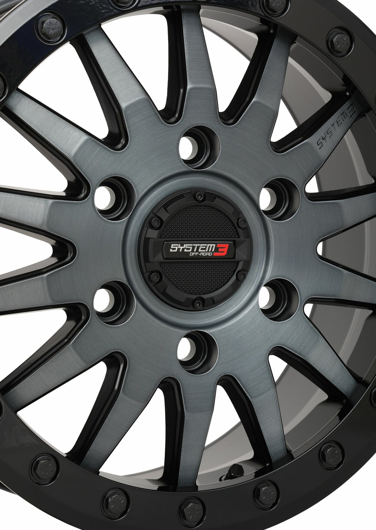 Photo of SYSTEM 3 SB8 WHEEL 15X7 5+2 (+38MM) 6/5.5 MATTE BRUSHED GREY by SYSTEM 3 - Premium Wheels for UTVs / Side by Sides