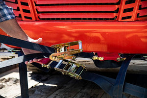 Photo of 27ft x 2in SHOCKSTRAP® Ratchet Strap w Flat Hooks, Premium Made In USA Polyester Webbing, 10,000lb Break Strength, 3,333lb Working Load Limit, Commercial Grade by ShockStrap - Premium for UTVs / Side by Sides