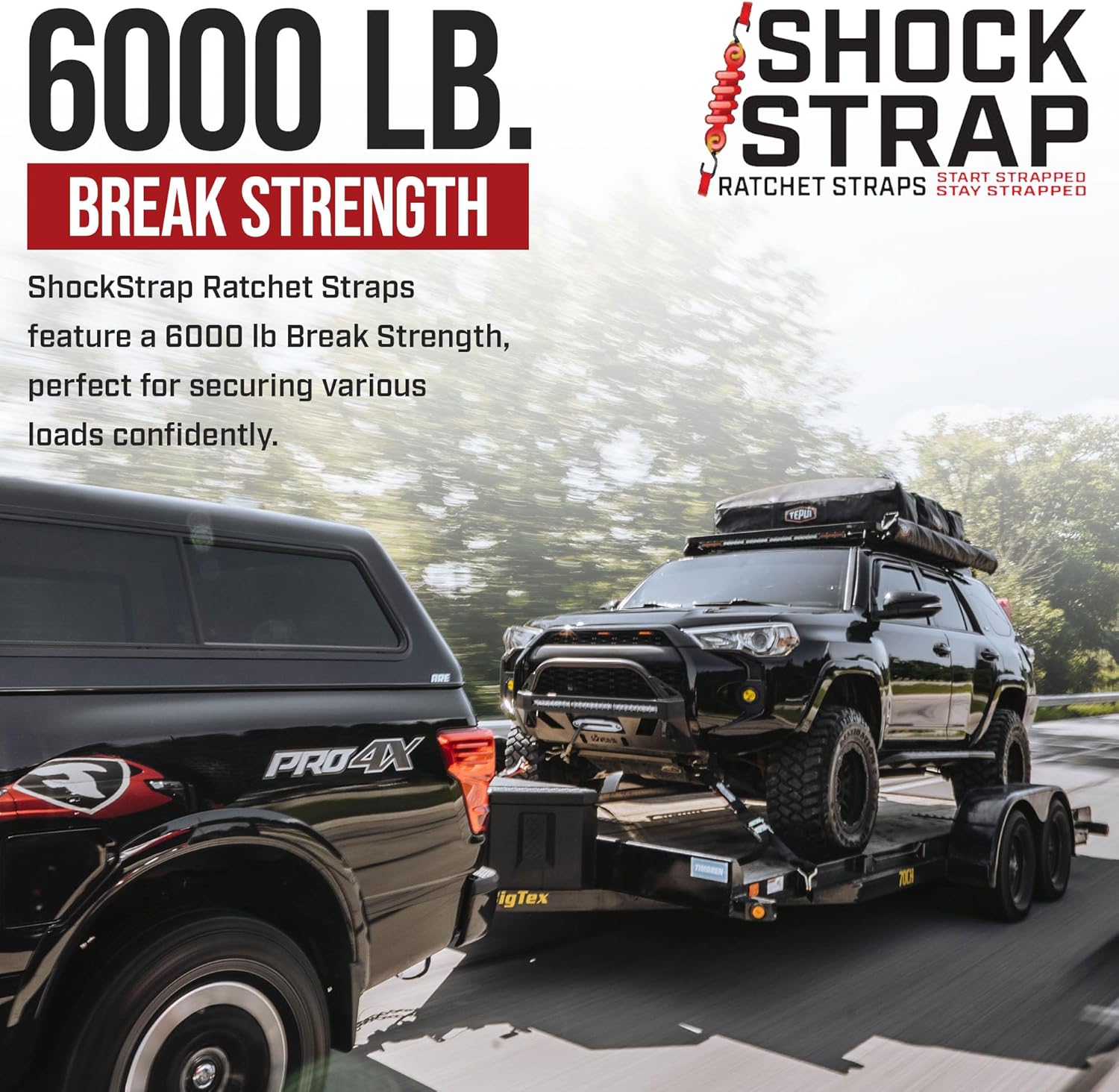 Photo of 9ft x 2in SHOCKSTRAP® Ratchet Strap with Wire Hooks, Premium Polyester Webbing, 6k Break Strength 2k Working Load Limit by ShockStrap - Premium for UTVs / Side by Sides