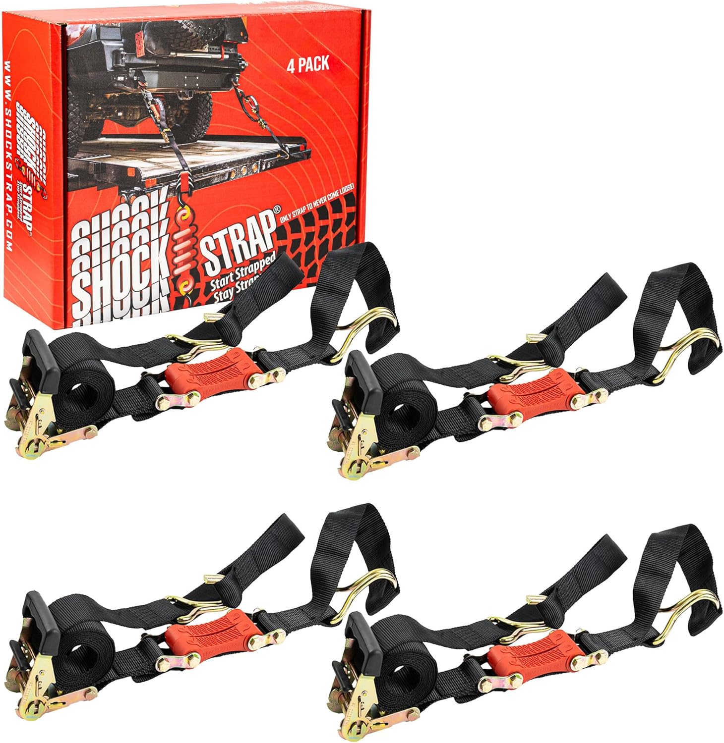 Photo of 9ft x 2in SHOCKSTRAP® Ratchet Strap with Wire Hooks, Premium Polyester Webbing, 6k Break Strength 2k Working Load Limit by ShockStrap - Premium for UTVs / Side by Sides