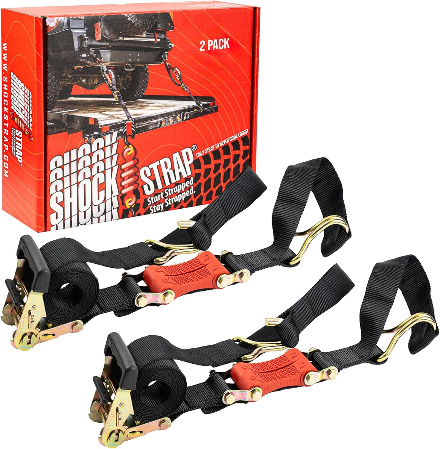 Photo of 9ft x 2in SHOCKSTRAP® Ratchet Strap with Wire Hooks, Premium Polyester Webbing, 6k Break Strength 2k Working Load Limit by ShockStrap - Premium for UTVs / Side by Sides