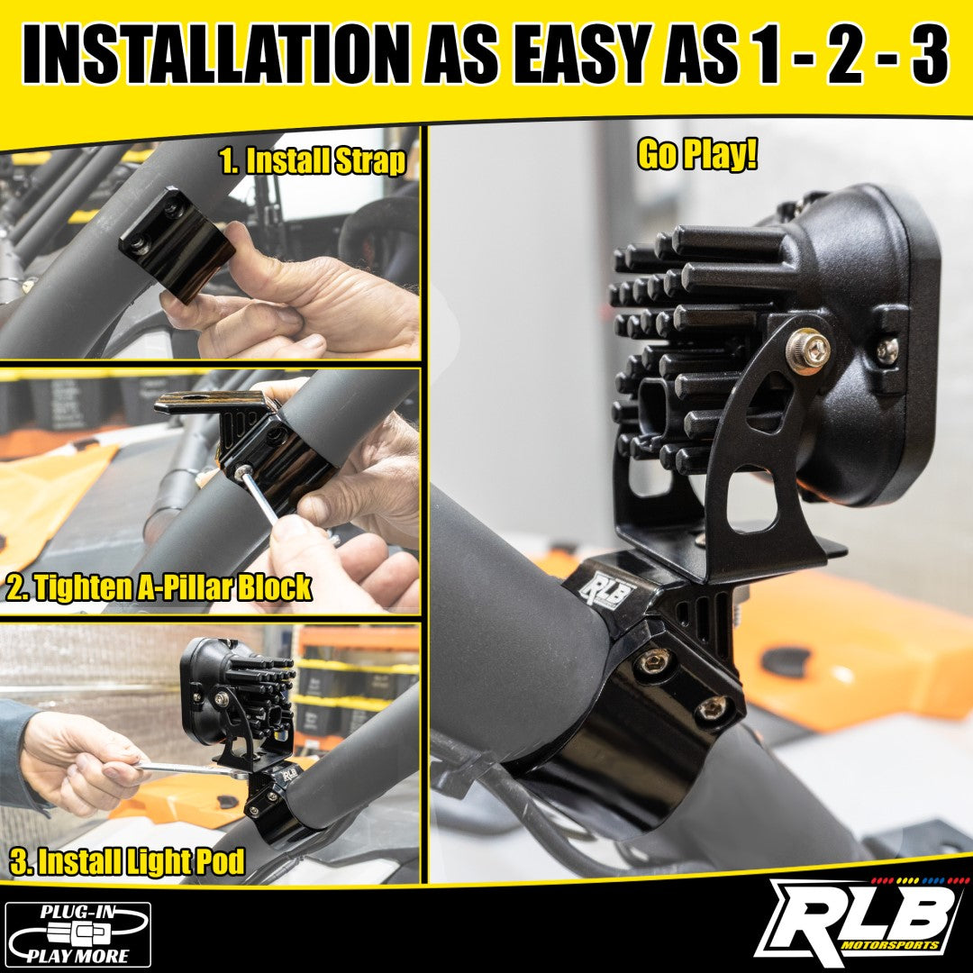 Photo of Light POD A-Pillar Clamp by RLB Motorsports - Premium LIGHT MOUNT for UTVs / Side by Sides