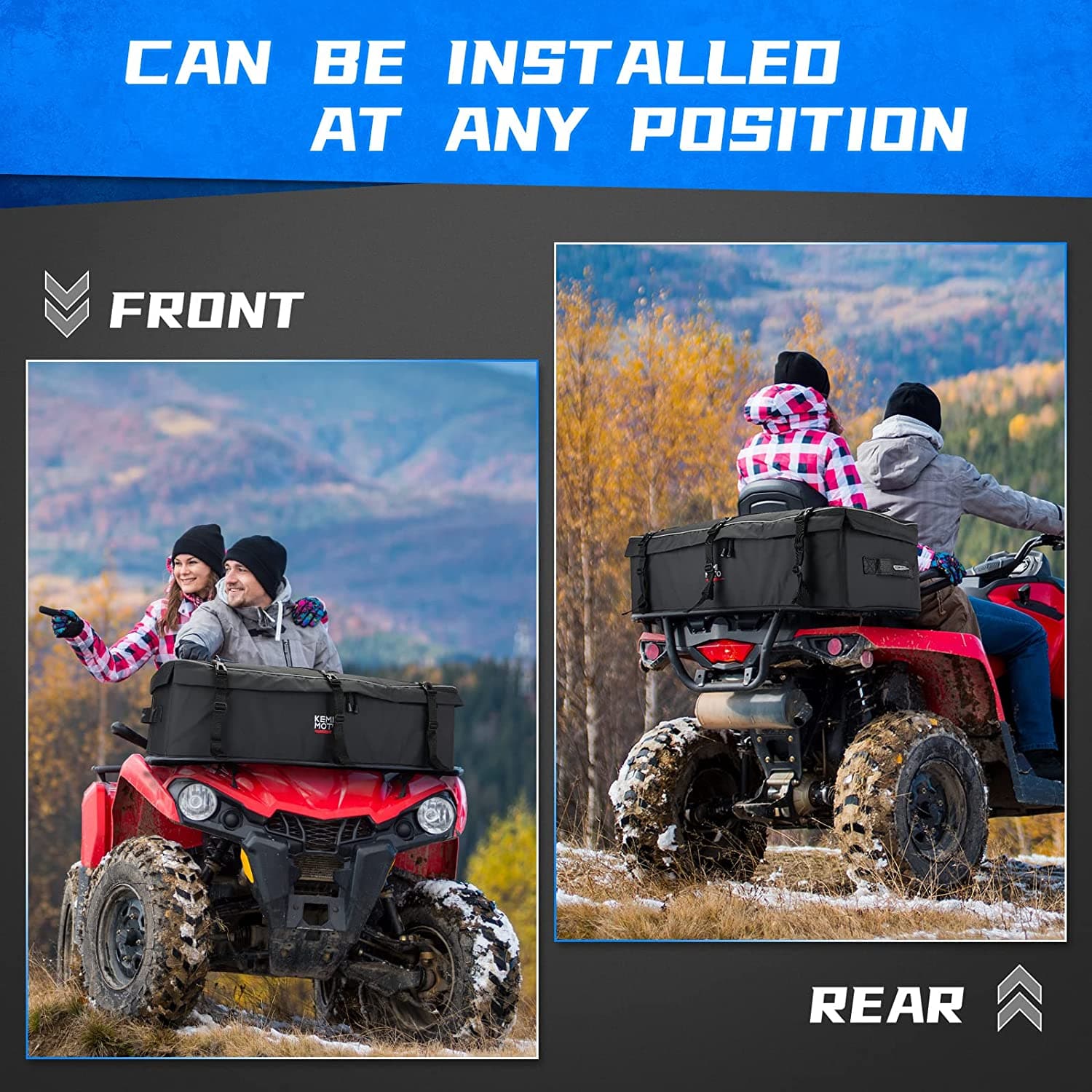 Photo of Universal ATV Gear Bag for Front/Rear Rack by Kemimoto - Premium for UTVs / Side by Sides