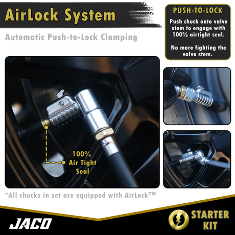 Photo of Lightning™ Tire Air Chuck Starter Kit - Patented | Open Flow, 1/4" F-NPT (Set of 7) by JACO - Premium Air Chuck Kit for UTVs / Side by Sides