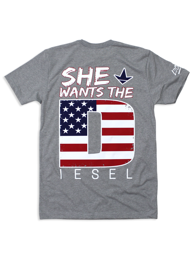 Photo of She Wants the Diesel Americana Tee by Luckless Outfitters - Premium Tee (crew-neck) for UTVs / Side by Sides