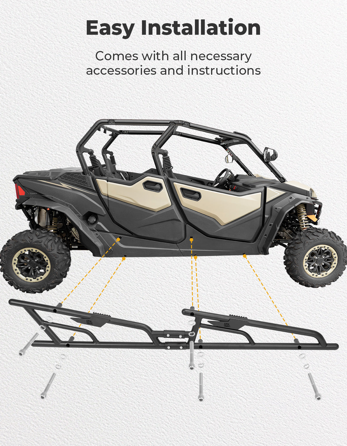 Photo of Nerf Bars Rock Sliders with Step Function for CFMOTO ZForce 950 Sport-4 by Kemimoto - Premium for UTVs / Side by Sides