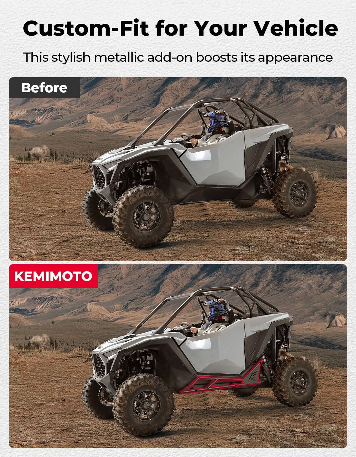 Photo of UTV Nerf Bars Rock Sliders with Step Function for Polaris RZR 2020-2025 by Kemimoto - Premium for UTVs / Side by Sides