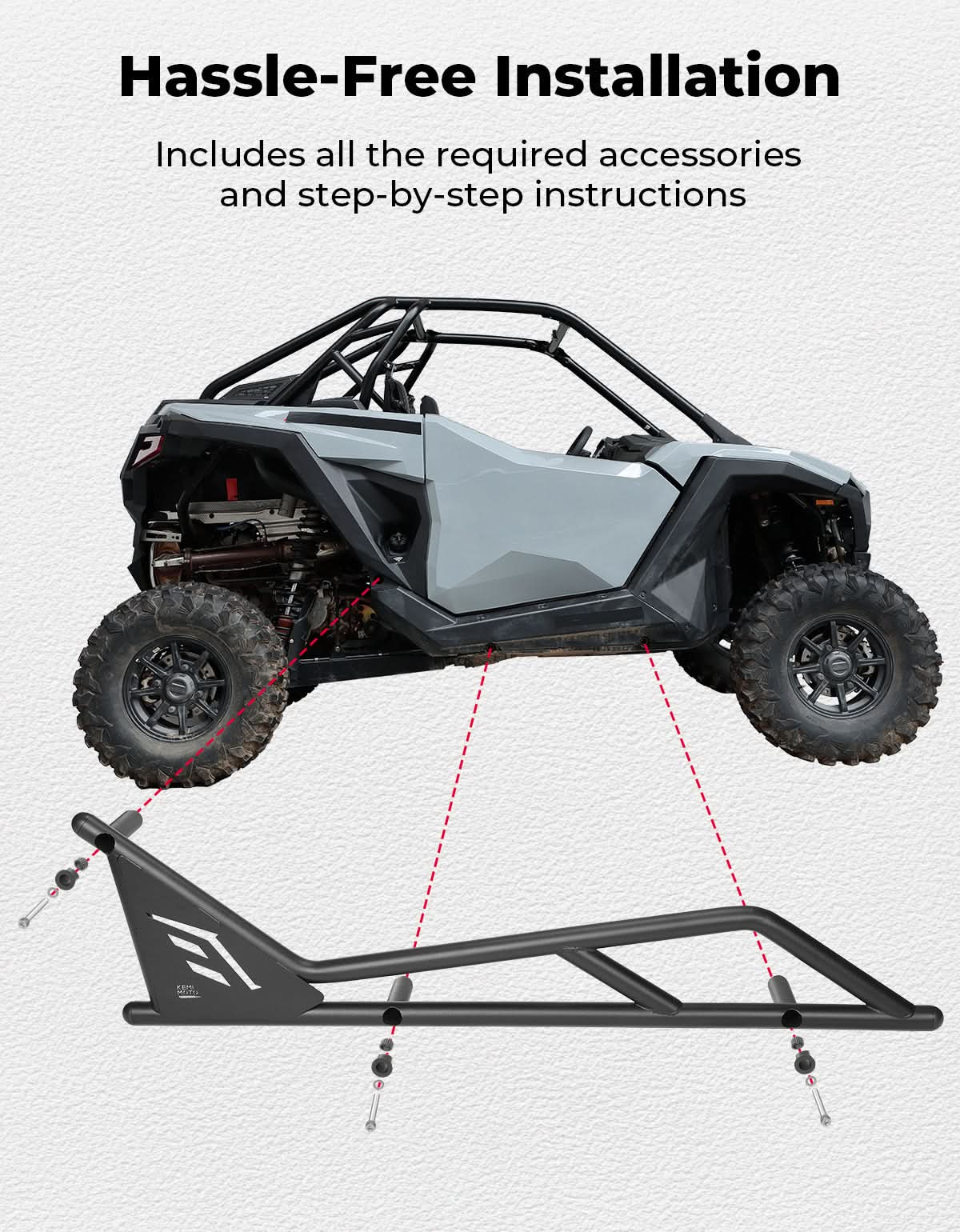 Photo of UTV Nerf Bars Rock Sliders with Step Function for Polaris RZR 2020-2025 by Kemimoto - Premium for UTVs / Side by Sides
