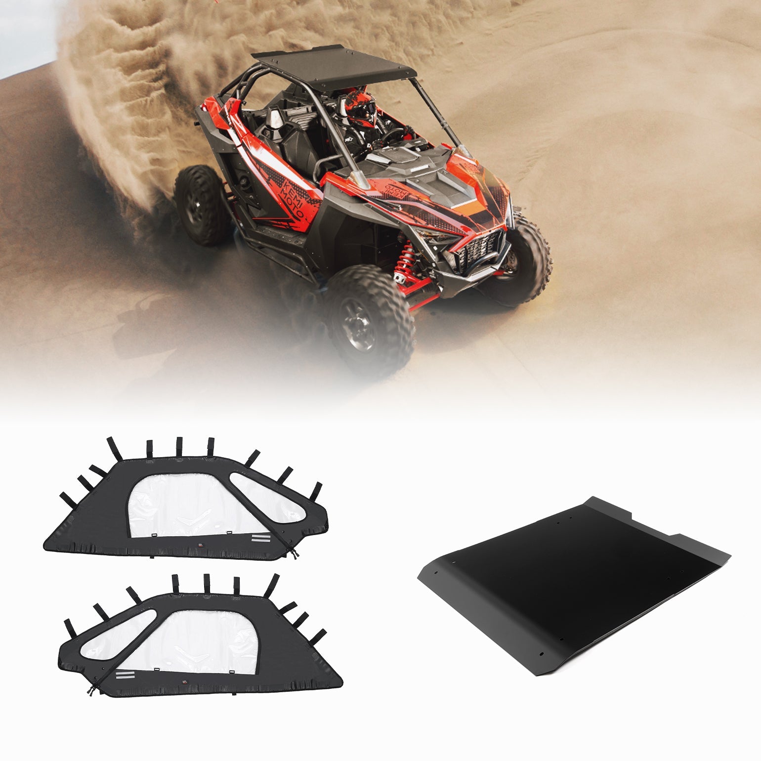 Photo of Soft Upper Doors with Zippers & Aluminum Hard Roof Top for RZR Pro XP by Kemimoto - Premium for UTVs / Side by Sides