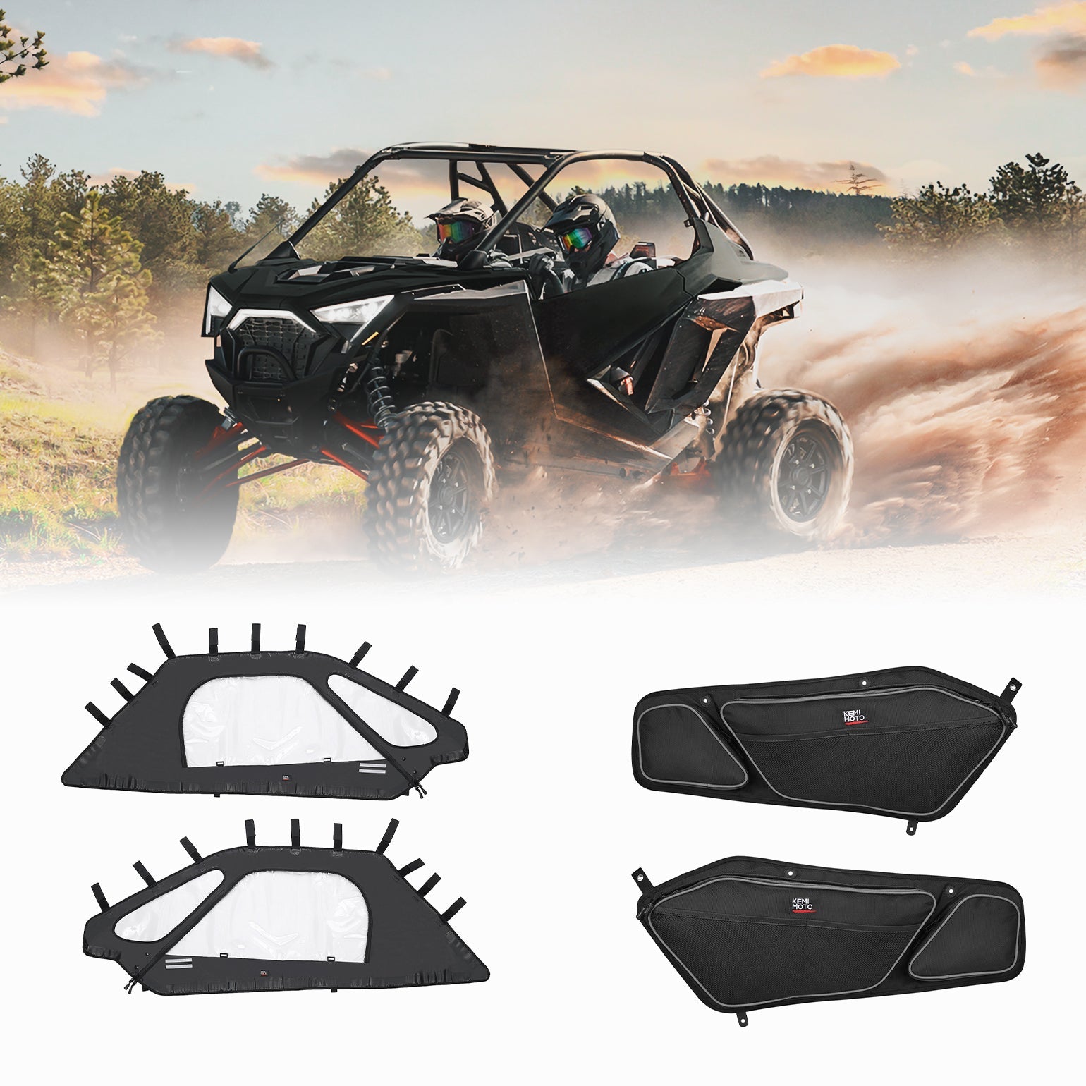 Photo of Soft Upper Doors & Front Door Bag for RZR Pro XP 2020-2024 by Kemimoto - Premium for UTVs / Side by Sides