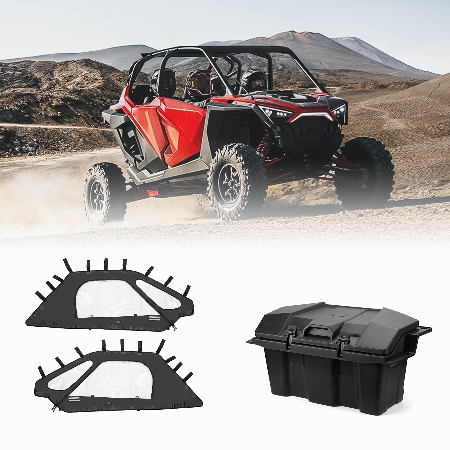 Photo of Soft Upper Doors & 73 QT Rear Storage Box for RZR Pro XP 2020-2024 by Kemimoto - Premium for UTVs / Side by Sides