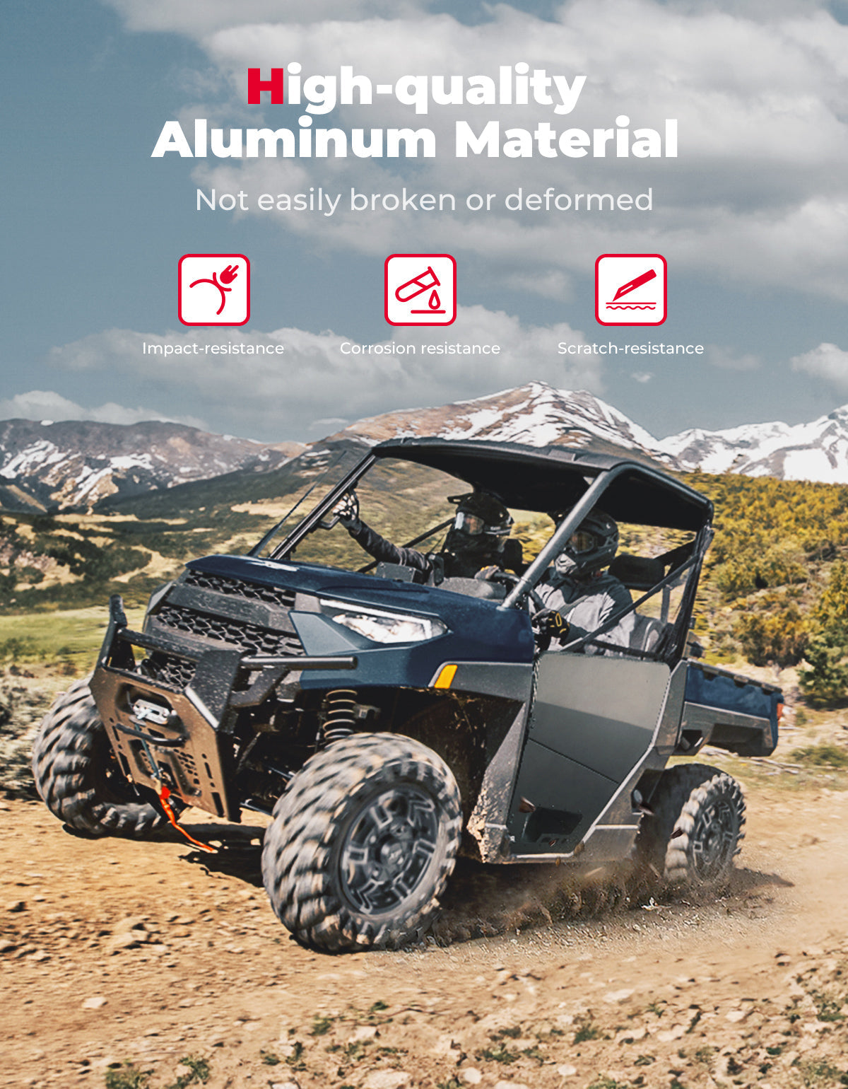 Photo of UTV Aluminum Half Door for Polaris Ranger XP 1000 2018-2025 by Kemimoto - Premium for UTVs / Side by Sides