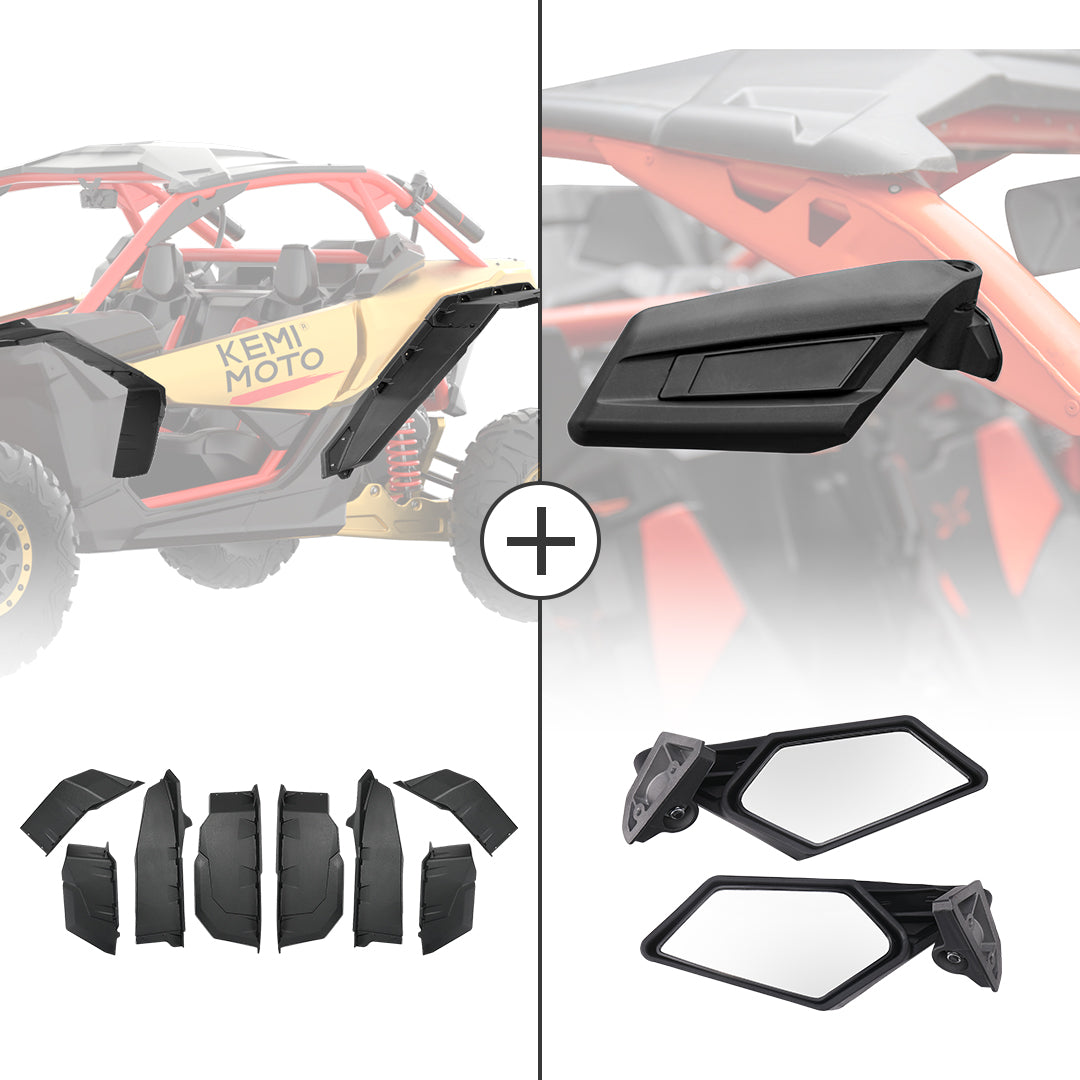 Photo of Extended Fender Flares & Side Mirrors for Can-Am Maverick X3 by Kemimoto - Premium for UTVs / Side by Sides