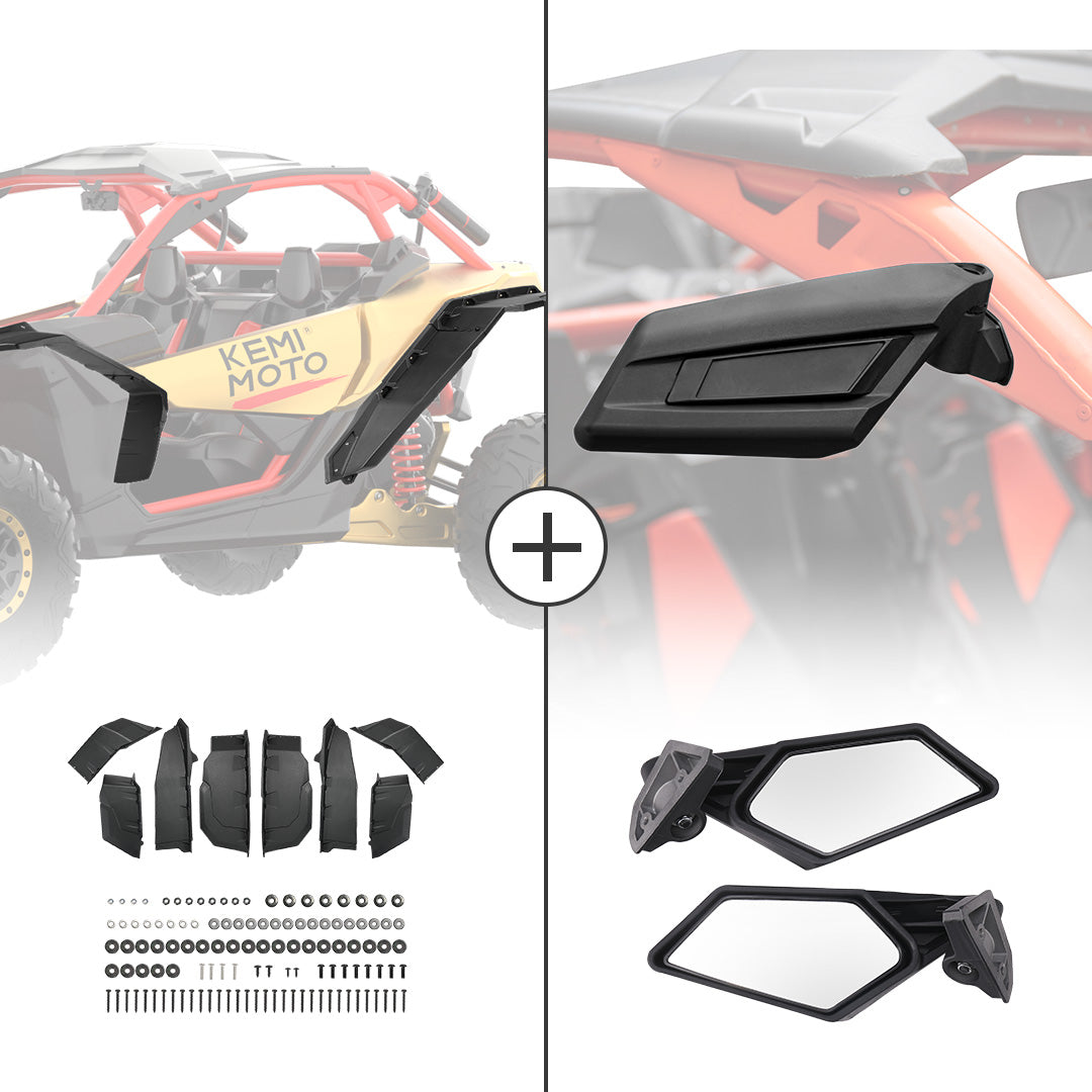 Photo of Extended Fender Flares & Side Mirrors for Can-Am Maverick X3 by Kemimoto - Premium for UTVs / Side by Sides
