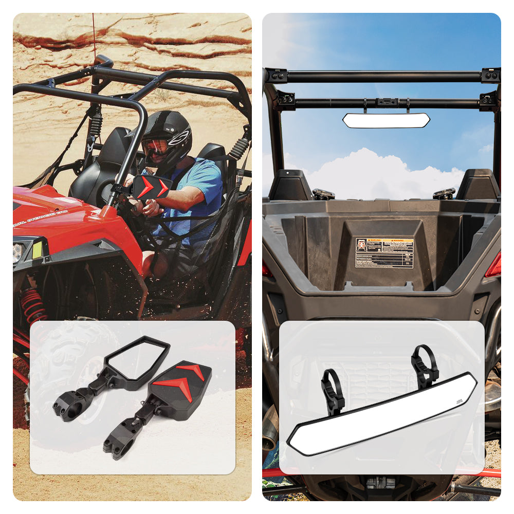 Photo of Universal Color Side Rear View Mirrors and Rear View Mirror For 1.75"-2'' UTV Roll Bar by Kemimoto - Premium for UTVs / Side by Sides