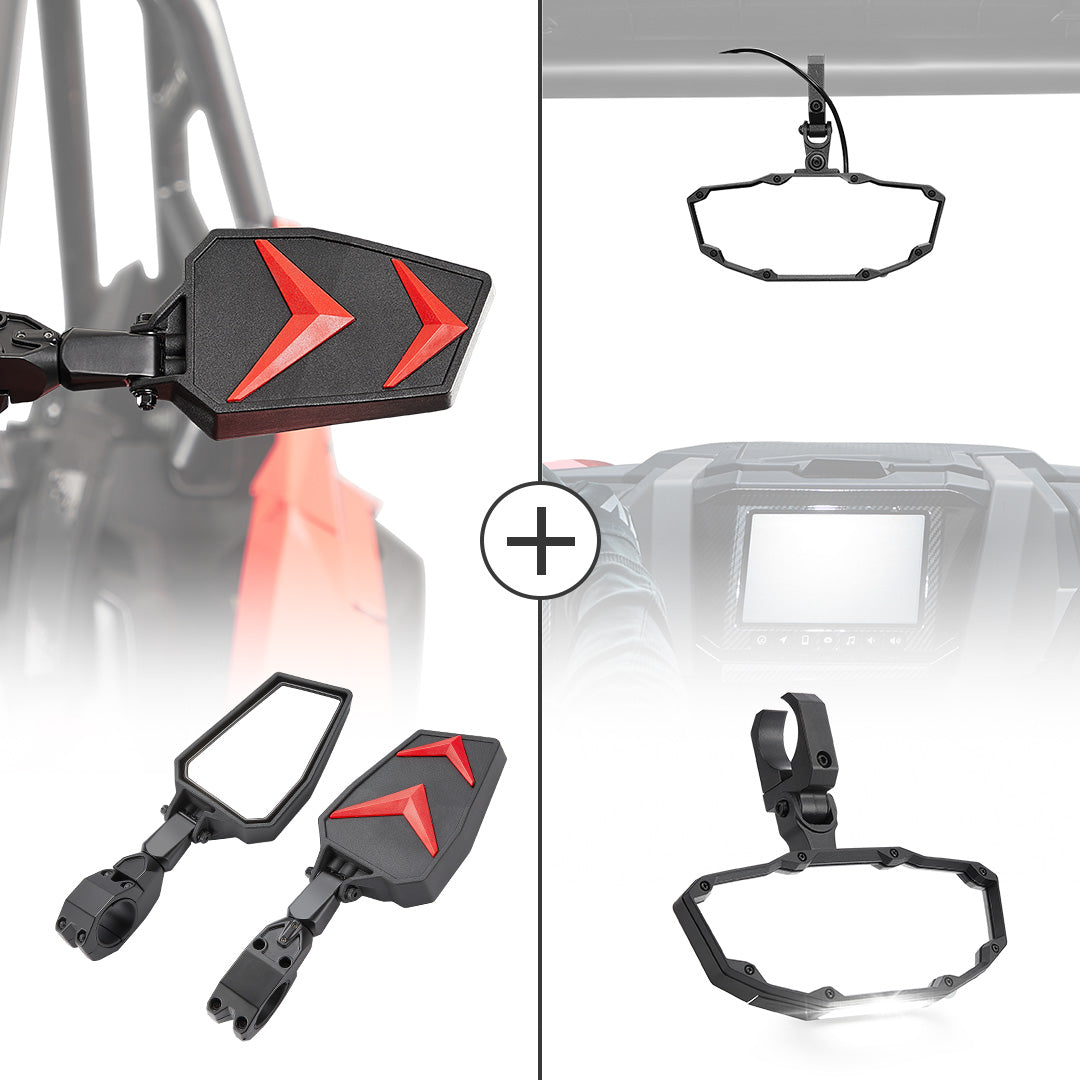 Photo of Universal Side Rear View Mirrors and Center Mirror Fit 1.75“ - 2" Round Roll bars by Kemimoto - Premium for UTVs / Side by Sides
